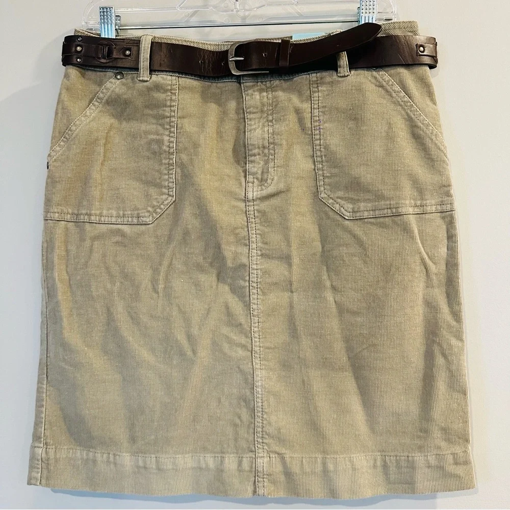 NWT Sonoma Womens Belted Tan‎ Corduroy Skirt Straight Knee-Length Stretch 6.B48